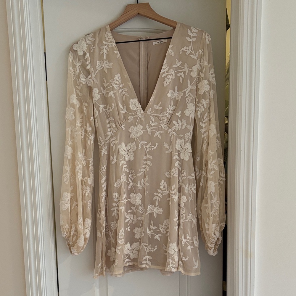 Tularosa Beige Floral Embroidered Mini Dress